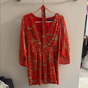 Anthropologie Vibrant Red Patterned Women's Dress